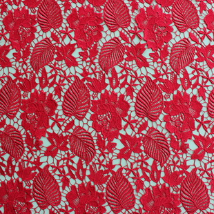 Tree Leaves Red Crochet Lace Embroidery Fabric 100% Polyester
