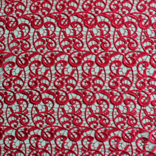 XS1353 Red Embroidered Lace Fabric Polyester Chemical Fabric Guipure