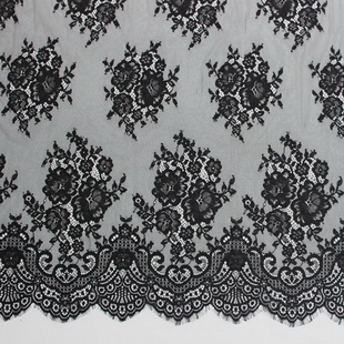 XL061 Nylon And Spandex Net Jacquard Fabric Black Soft Eyelash Lace Fabric