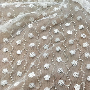 XW5249 Luxury Silver Beads Lace Net Fabrics With Matt White Sequins For Wedding Dress
