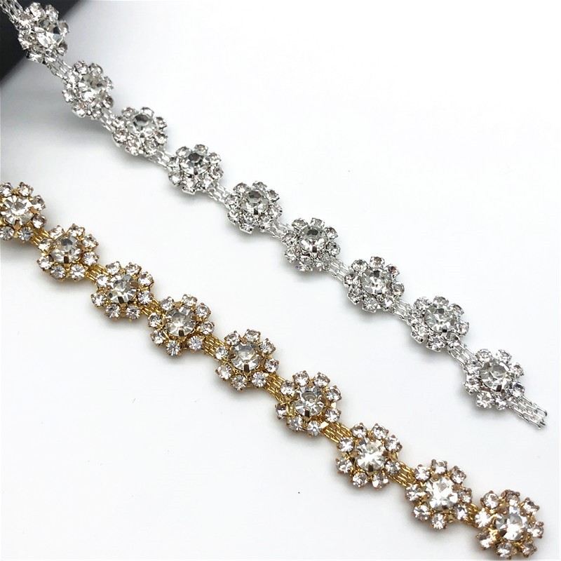 CX342 Rhinestone Chain Bridal Trim Fringe Crystal Clear Applique Silver Wedding Lace