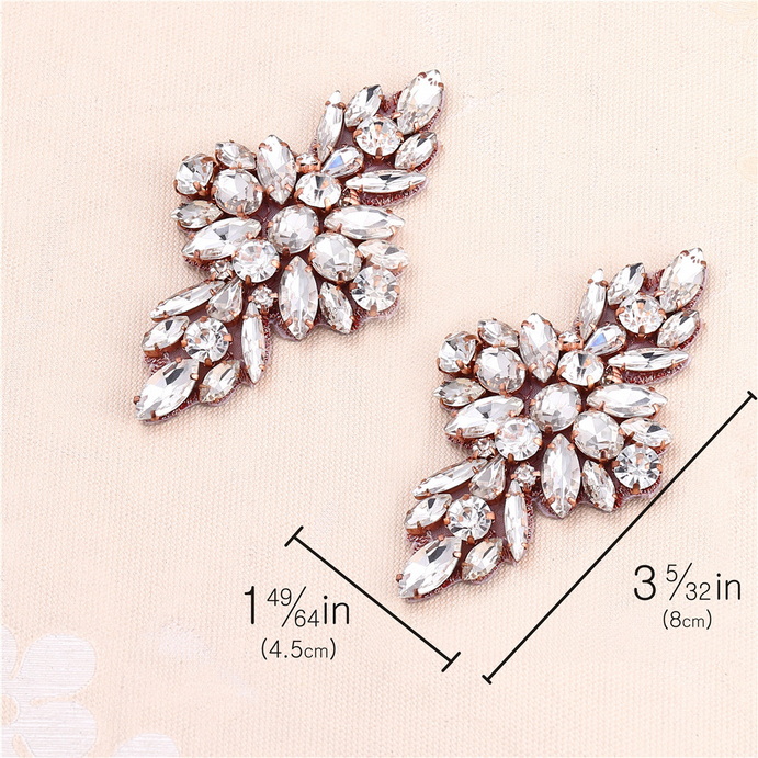 FA-1433 High Quality One Pair Decorative Flower Crysyal Shoes Rose Glod Applique Stew On Shoes Garment Glass