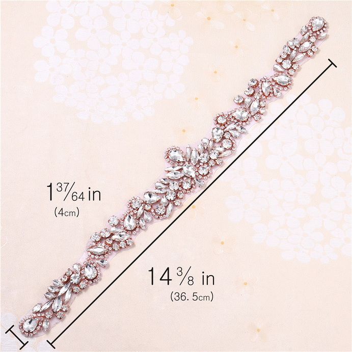 FA-1435 High Quality Crysyal Ribbon Applique Rose Gold Sash Garment Glass Decorative Webbing Dress Rihnestone Belt