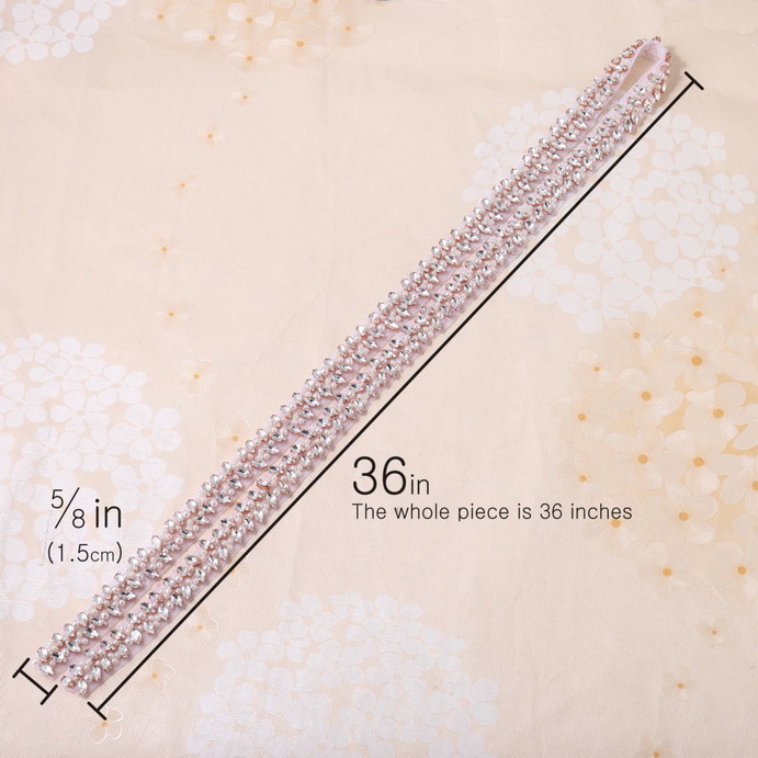 FA-1384 Hot Fix Rhinestone Flower Rose Glod Sash Crystal Belt Diamond Wedding Dress Ribbon Applique