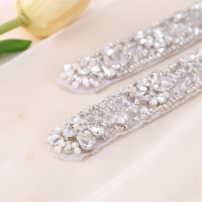 FA-1372 Fashion Bridal Handmade Sliver Flower Rhinestone Sash Bling Crystal Belt Applique For Wedding Dress Evening Dress