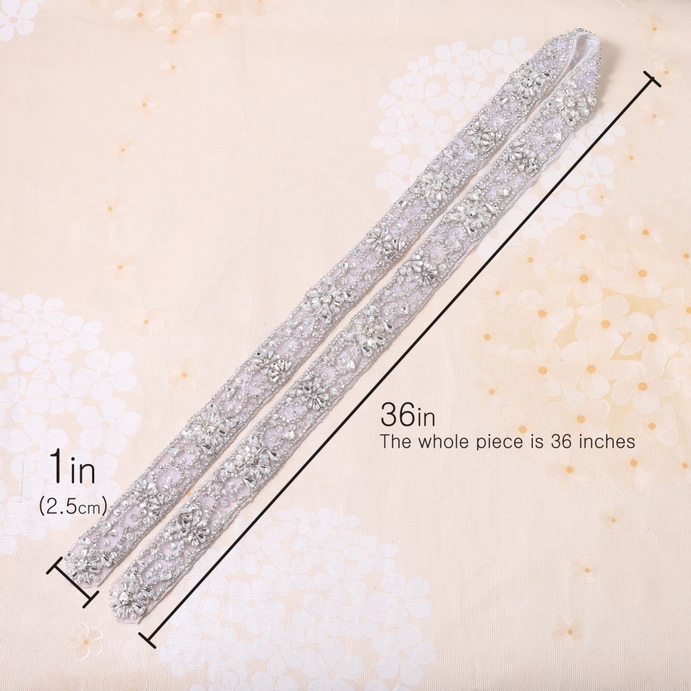 FA-1372 Fashion Bridal Handmade Sliver Flower Rhinestone Sash Bling Crystal Belt Applique For Wedding Dress Evening Dress