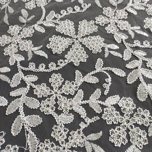 XP3951 Cording Lace Fabric Tulle Embroidered Fabric With 4MM Sequin White Lace
