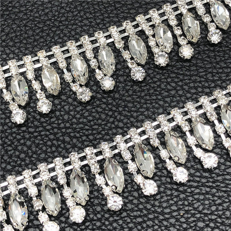 CX440 Rhinestone Tassel Bling Shiny Clothes Decorative Clear Crystal Rhinestone Chain Fringe