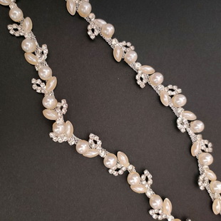 XB179 Crystal Rhinestone With Pearl Chain Trimming Bling Decorative Rhinestone Chain For Wedding Bag