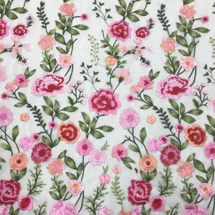XF3087 Custom Design Multi-color Embroidery Tulle Dress Fabric Embroidered Mesh Floral Fabric