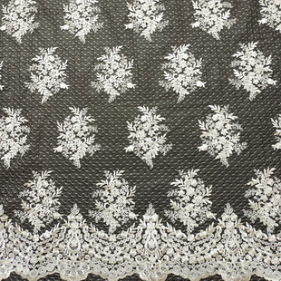 XP3963 Fashion Design White Polyester Embroidery Cord Spangle Net Dress Making Lace Fabric