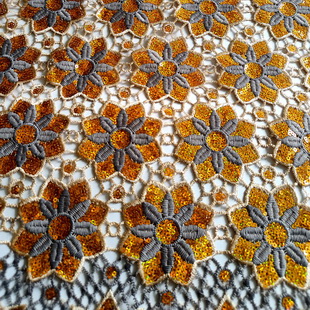 XF6048 African Grey Embroidered Fabric Gold Sequin Chemical Lace