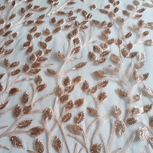 XF6070 Plants Embroidery Tulle Leaf Sequin Embroidered Mesh Fabric