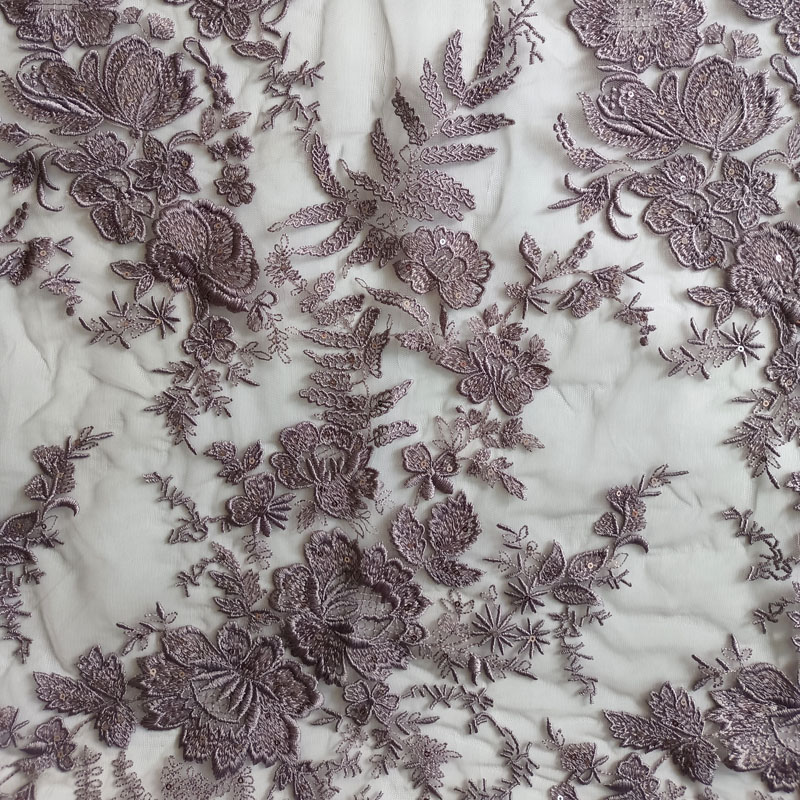 XF6075 Green Purple Embroidery Fabric Tulle Floral Lace