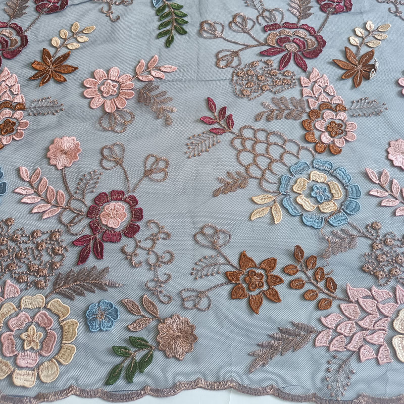 XF3055 Colorful Fashion Couture Embroidery Flowers Mesh Tulle Lace Fabric