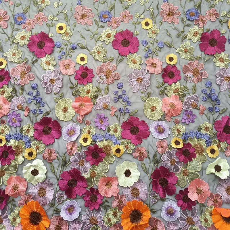 XF3061 Floral Plant Embroidery Multi-Color Fabric