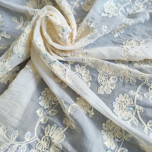 XP3981 Sequin Corded Lace Embroidery Fabric Georgette Fabric
