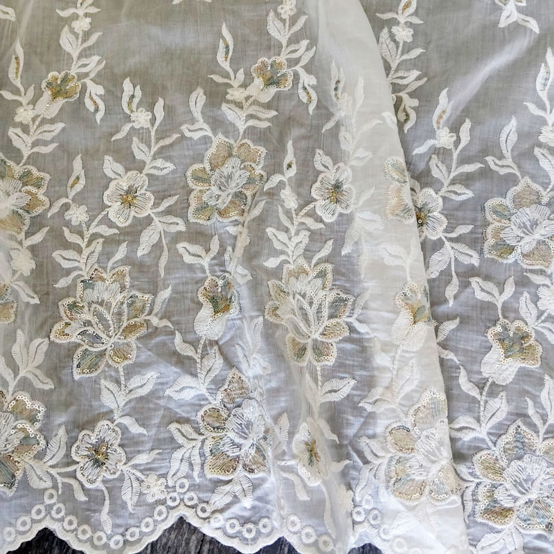 Fancy Eco-Friendly Soft Tulle with Champagne Floral Pattern Embroidered for Wedding Accessories XF6089