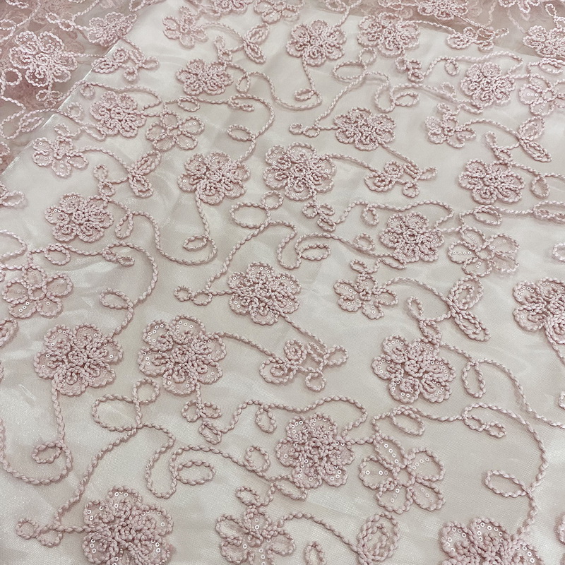 Custom Handmade Beads French Tulle Lace Fabric for Bridal Dress XP3985