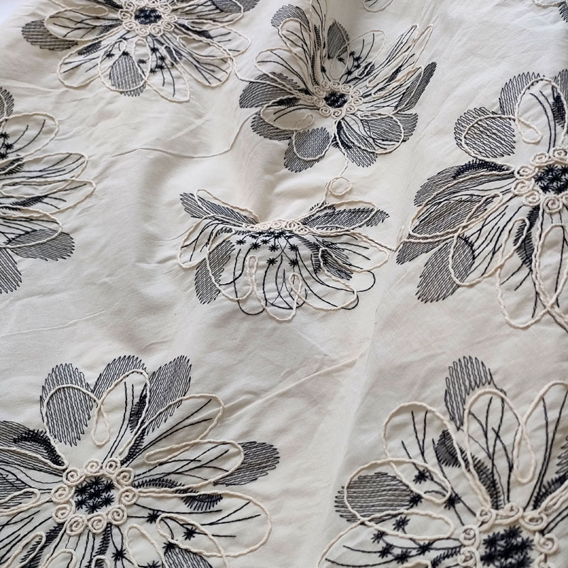 Vintage Artistic Embroidery Jacquard Floral Dress Fabric – Linen Cotton Blend XP3994
