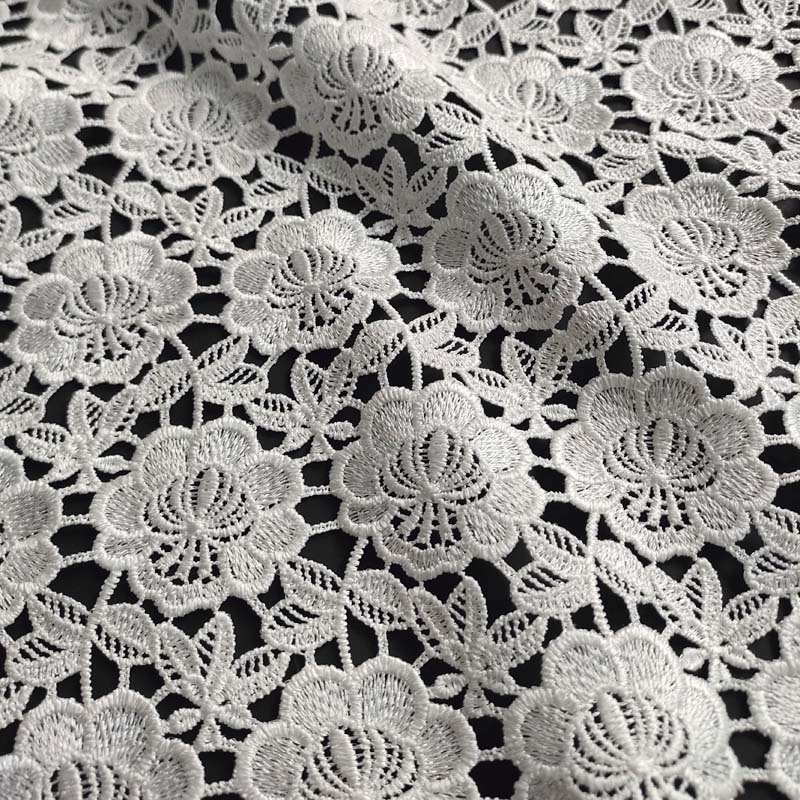 High Quality White Guipure Cord Embroidered Hollow Knitted Lace Fabric for Women's Dresses XS1759