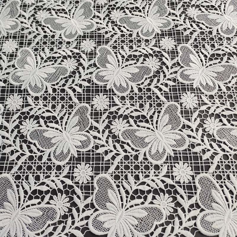 Summer White Knitted Butterfly Guipure Cord Lace – Eco-Friendly Water-Soluble Fabric XS1761