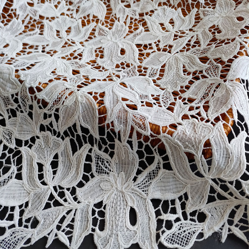 Hollow Floral Milk Silk Water-Soluble Lace Fabric – Embroidered for Dresses GXS1777