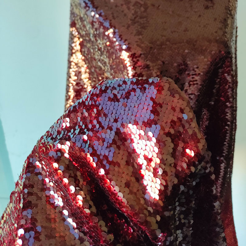 Burgundy Fish Scale Sequin Fabric – 5mm Mesh Bottom Chip Embroidered Skirt for Girls XZ5319