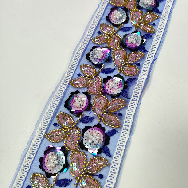 Indian Eco-Friendly Single Face Embroidered Organza Lace Trim for Clothing Decor XB190