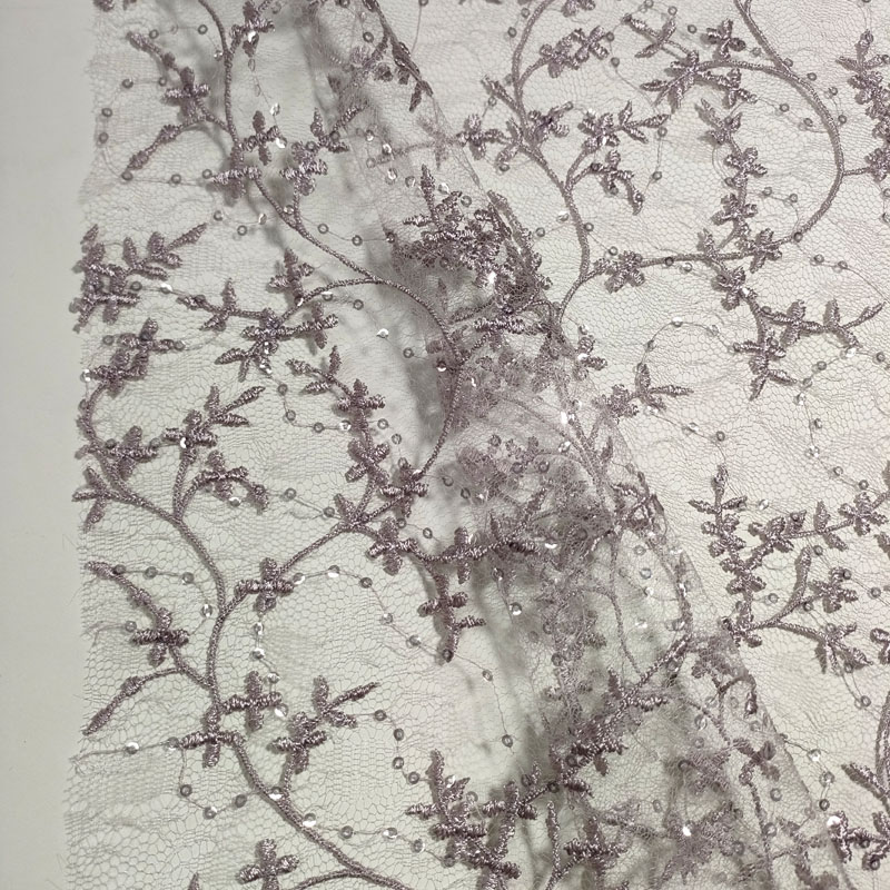 Bridal Net Lace Embroidery Sequined Mesh Fabric for Dress XF6102