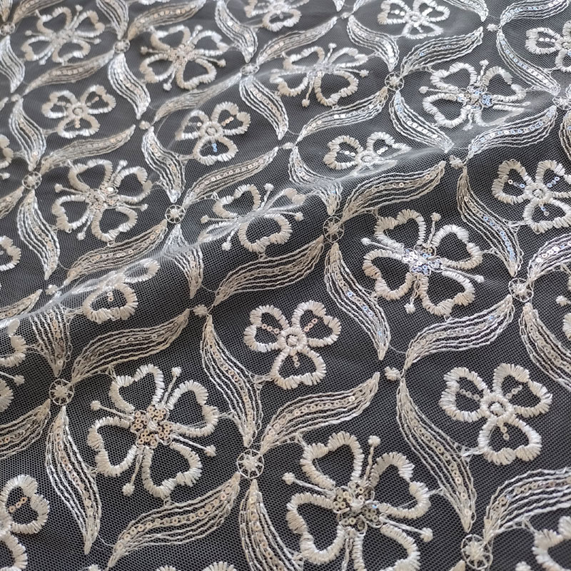 Hot Selling Kalamkari Indian Embroidery Lace Soft Sequined Fabric XF6107