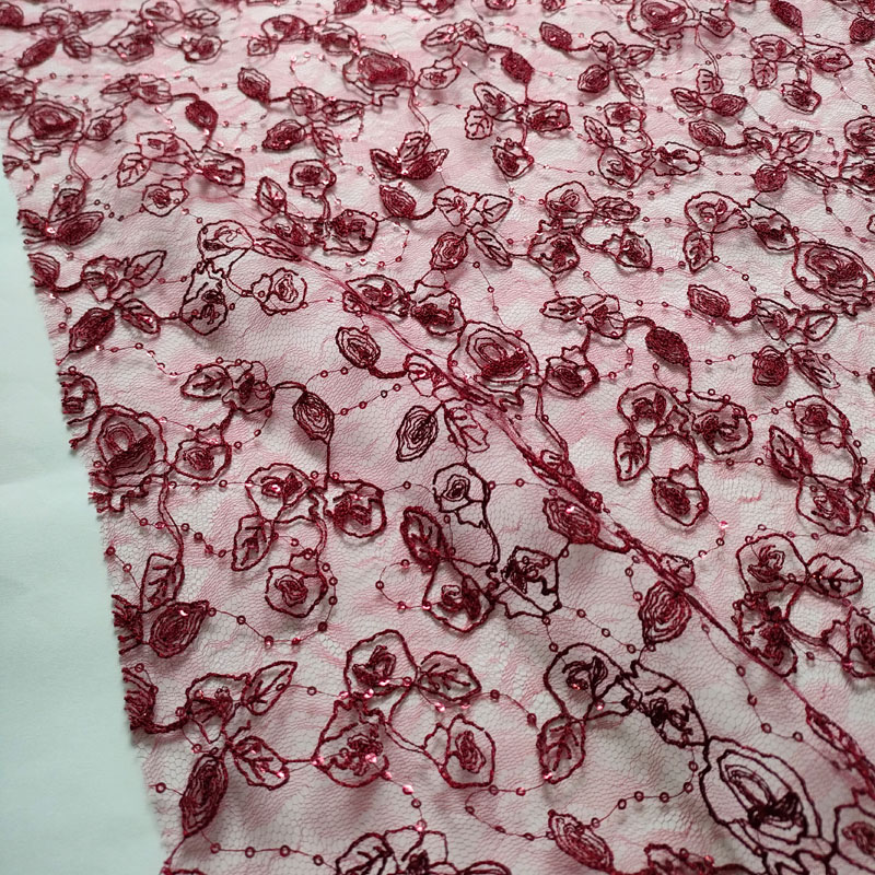 Elegant Red Glitter Tulle Lace Fabric for Fashion Show & Garment Dress XF6109