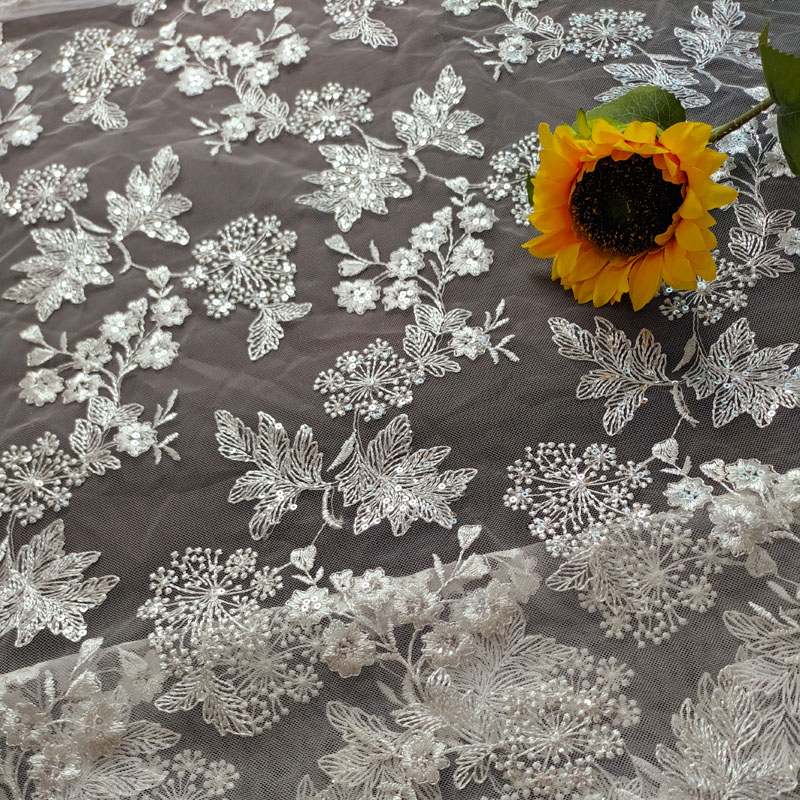 Latest Floral Embroidery Lace Fabric for Wedding Gown – Fashion Design XF6142