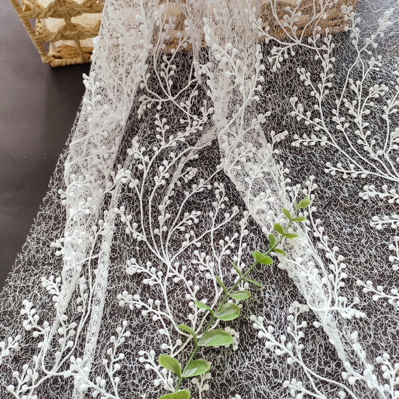 Romantic White Branch Berry Embroidered Tulle Bridal Lace XF6143