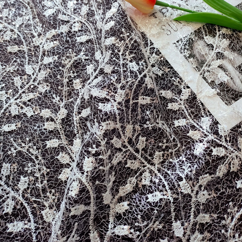Wholesale White Leaves Embroidered Mesh Soft Bridal Tulle XF6144