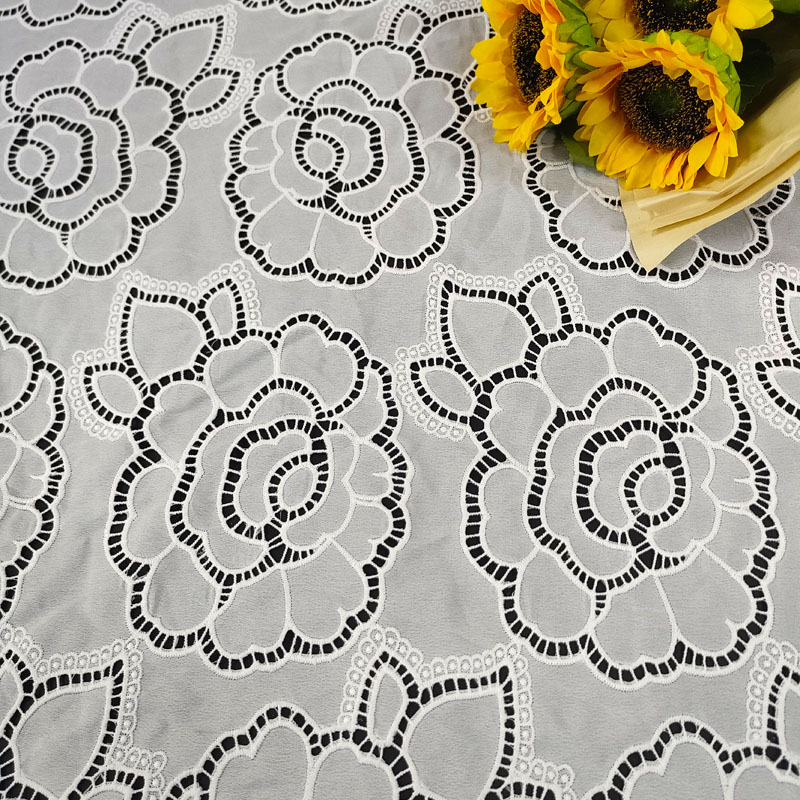 Wholesale Organic White Guipure Lace Fabric 100% Polyester Dot Pattern Laser Cut Fabric For Wedding Dresses CXE314