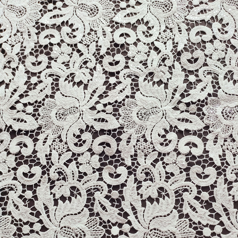 White Baroque Floral Hollow Guipure Lace Fabric Cutwork Lace For Wedding Bridal Gown XP4013