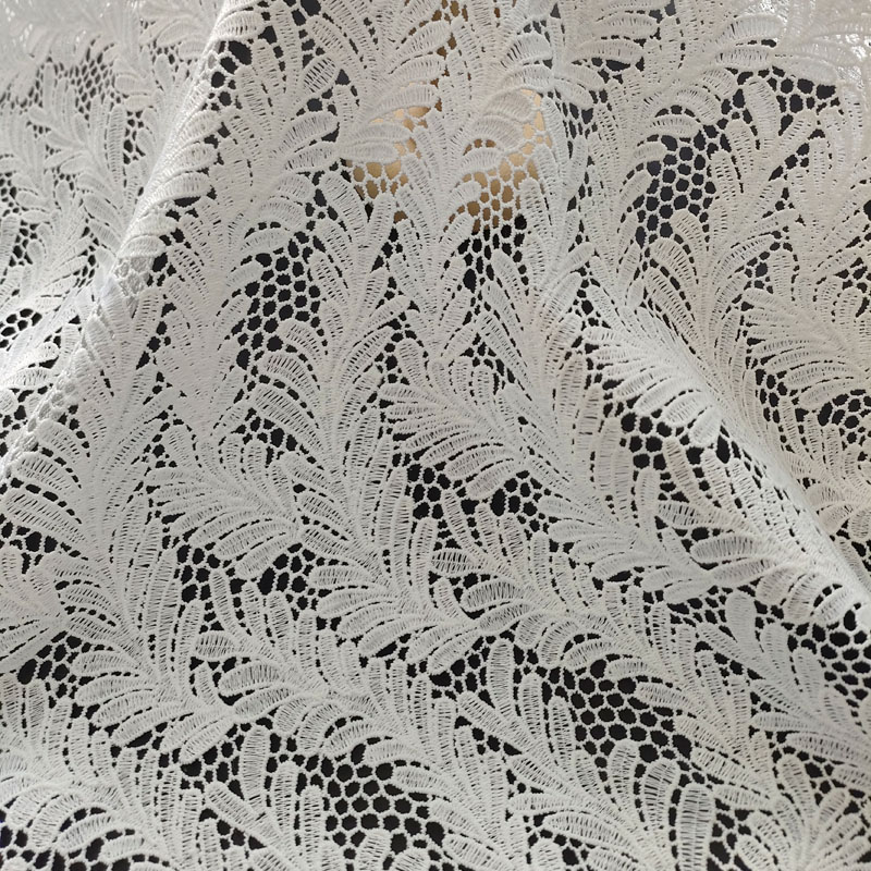 White Feather Leaf Guipure Lace Fabric Hollow Cutwork Lace For Wedding Bridal Dress XS1803