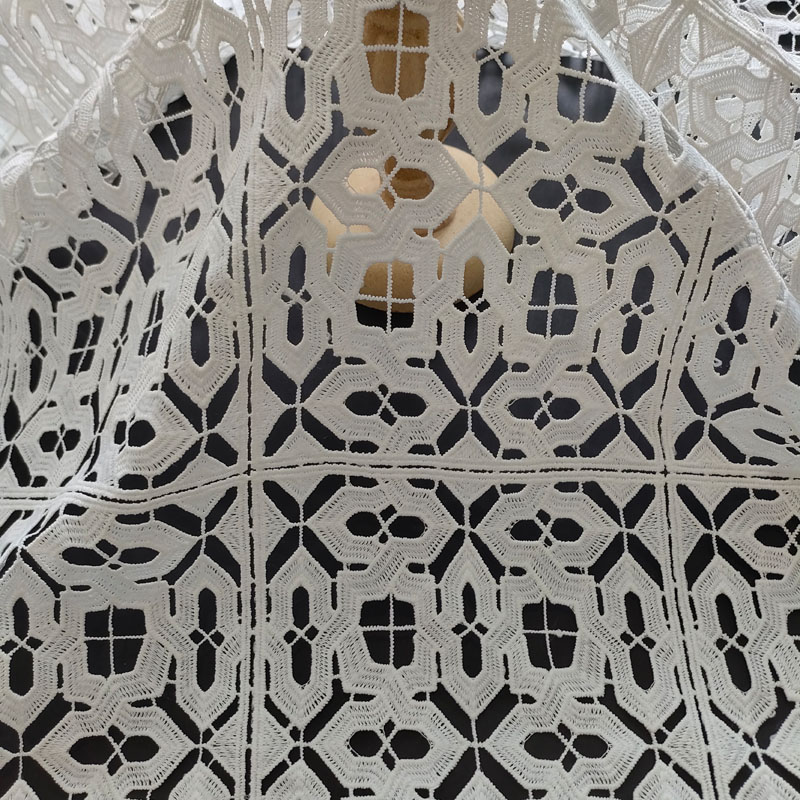 Geometric Square Hollow Guipure Lace Fabric Openwork Cutwork Lace For Bridal And Home Textile XS1804