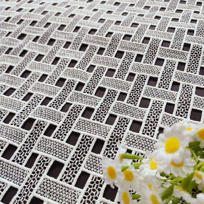 White Grid Hollow Guipure Lace Fabric Geometric Openwork Cutwork Lace For Dress Home Decoration XS1805