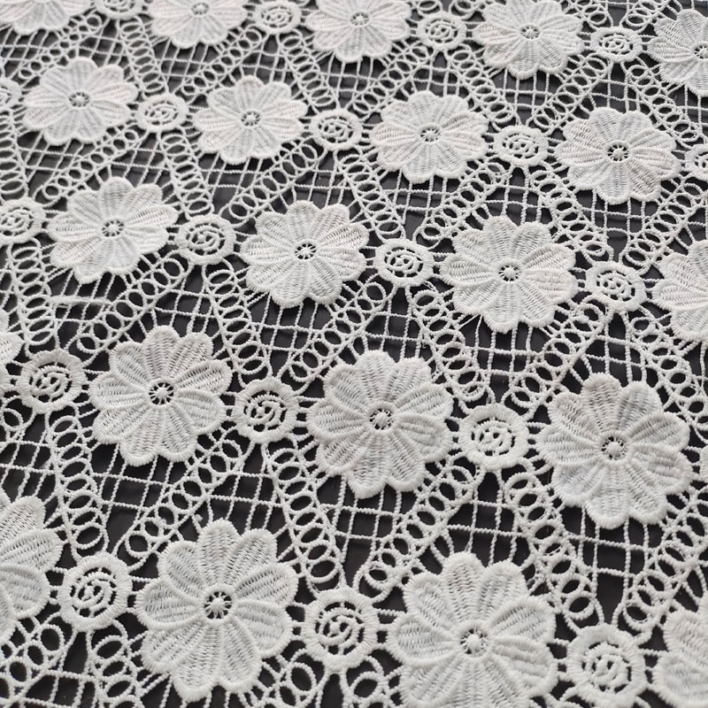 White Daisy Floral Grid Guipure Lace Fabric Hollow Cutwork Lace For Bridal Dress Home Textile XS1806