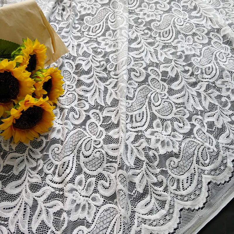XL614 Lace Fabric Ivory Graceful Tree Leaves Wedding Fabric Headband Fabric