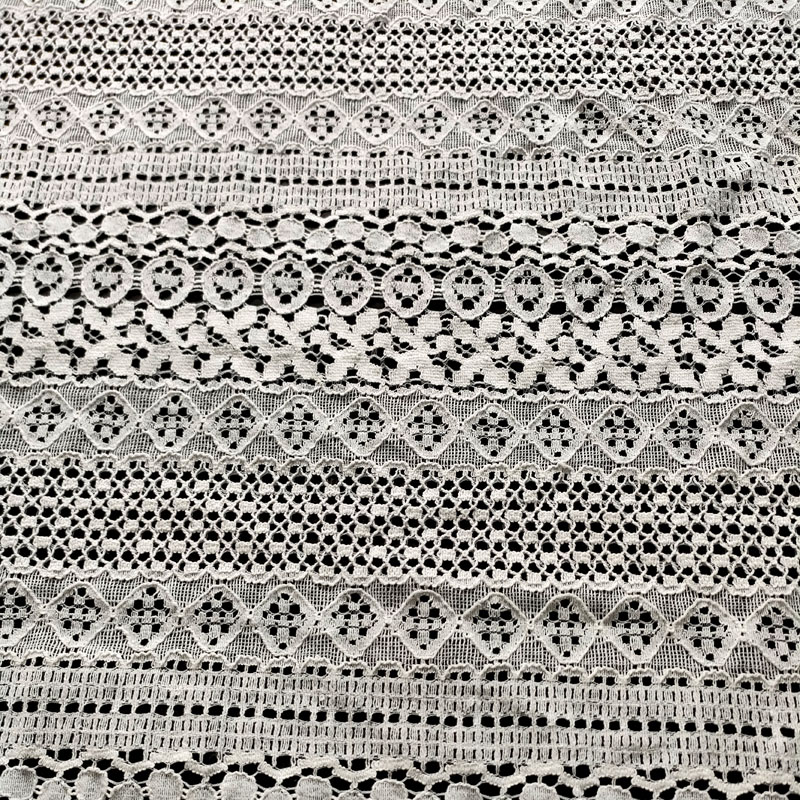 Black Multi Stripe Geometric Lace Fabric, Horizontal Striped Circle & Diamond Mesh Lace for Garment XL718