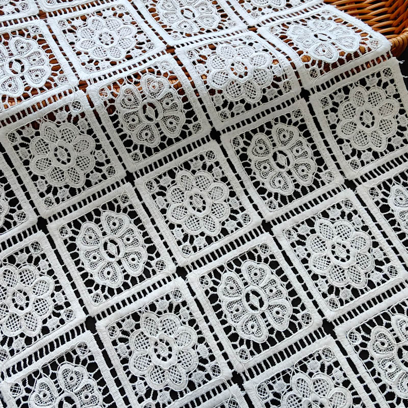 White Square Patchwork Floral Guipure Lace Fabric Water Soluble Crochet Style Lace for Dresses & Table Decor XS1810