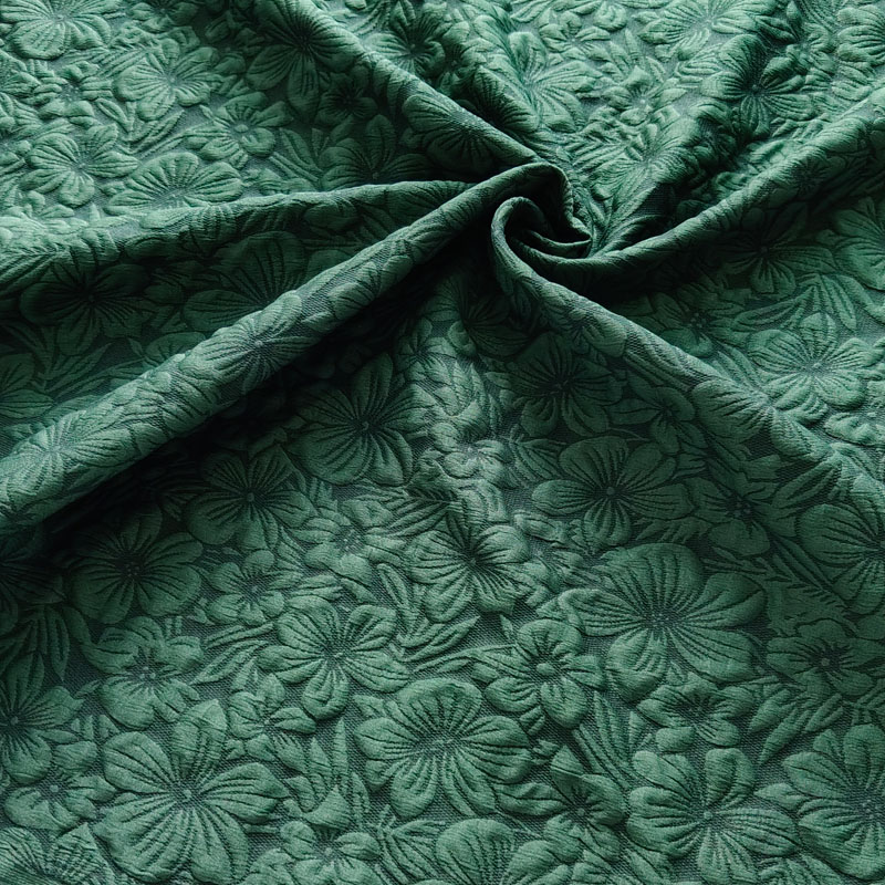 Dark Green Floral Bubble Jacquard Fabric Cotton Touch Crepe Fabric for Cheongsam & Dress BJ055