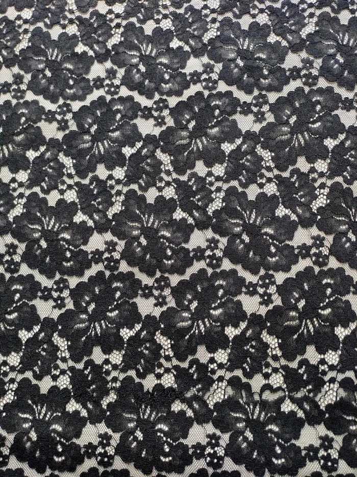 Black floral knitted <a href=https://www.inspire-textile.com/search/index.html?name=lace+fabric target='_blank'>lace fabric</a>